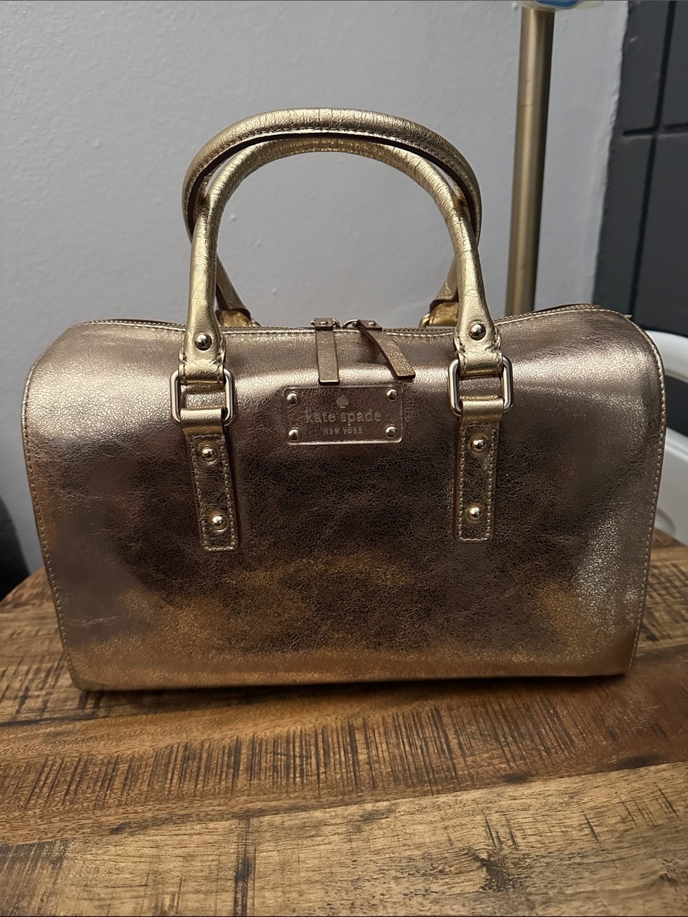 [kate spade] Gold Metallic Melinda Satchel